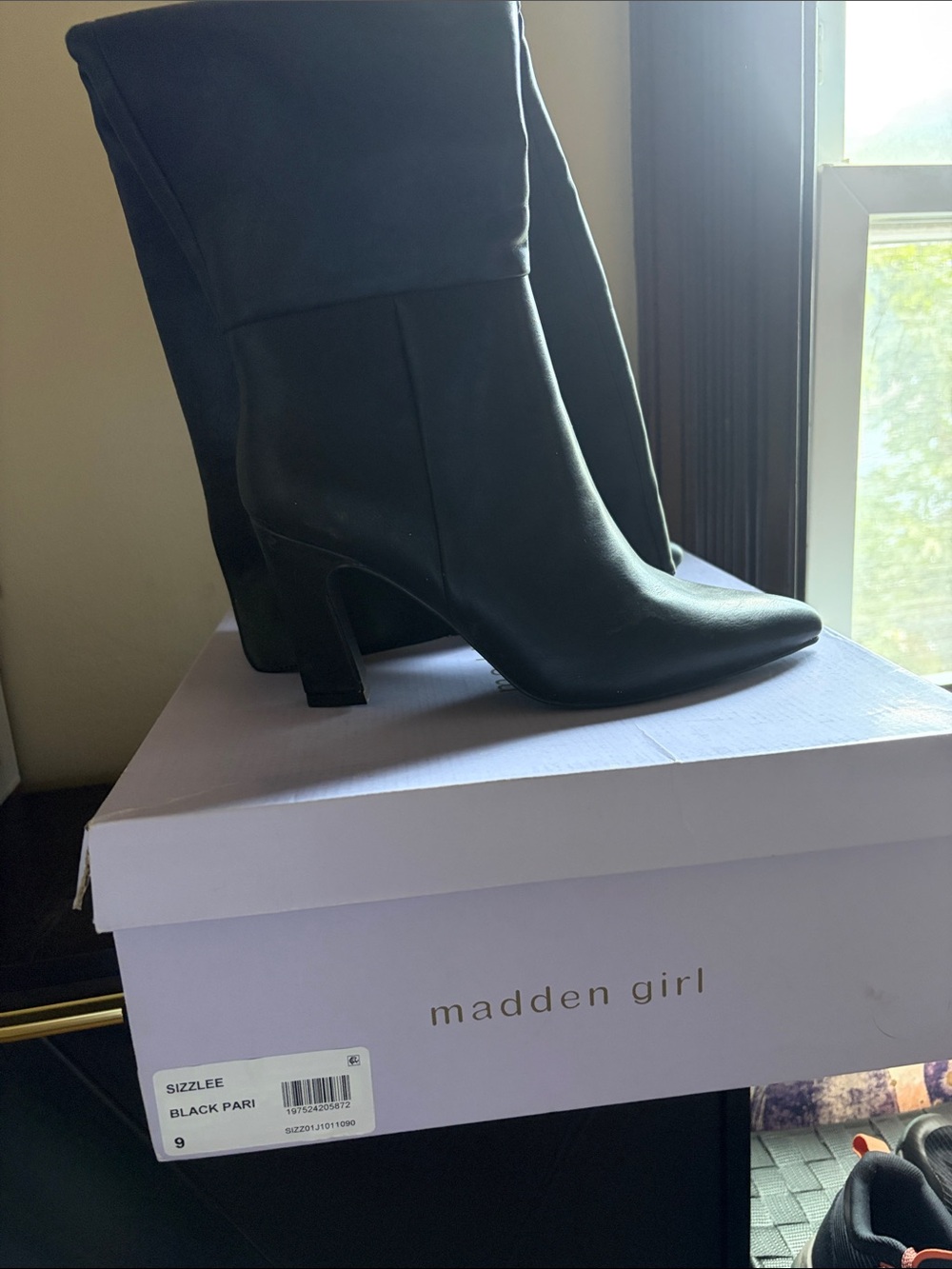 Madden Girl Black Pointed-Toe Mid-Calf Heel Boots